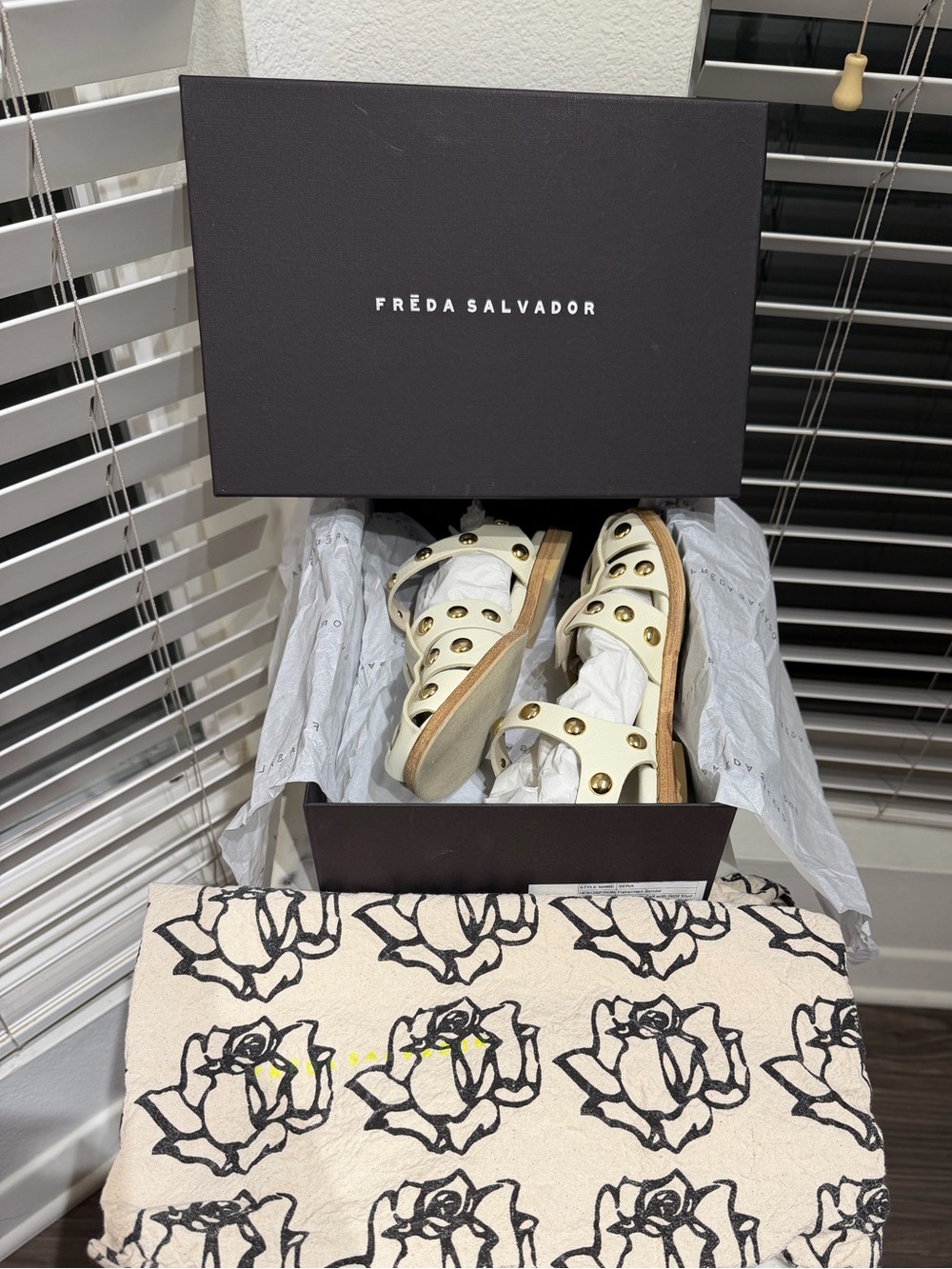 Freda Salvador White Gladiator Studded Leather Sandals - Picture 15 of 15